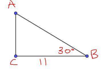 1. in abc, c is a right angle and bc= 11. if the measure of angle b= 30degrees, find ac. a) (11sqrt3