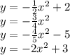 y=-\frac{1}{2}x^{2} +2\\y=-\frac{3}{4} x^{2} \\y=-\frac{4}{5}x^{2}  -5\\y=-2x^{2} +3