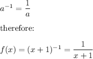 a^{-1}=\dfrac{1}{a}\\\\\text{therefore:}\\\\f(x)=(x+1)^{-1}=\dfrac{1}{x+1}