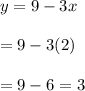 y=9-3x \\  \\ =9-3(2) \\  \\ =9-6=3
