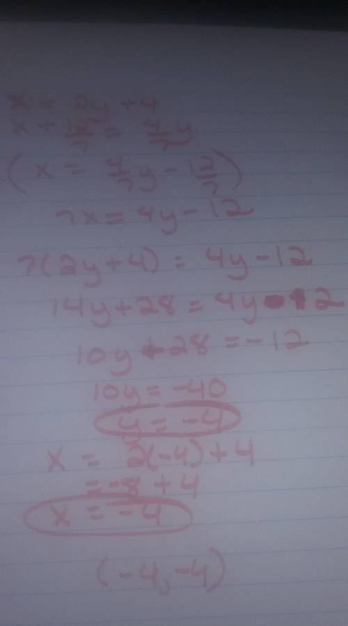 Solve each system by graphing. 1. -3-x=y, 4-8x=y 2. -27x-9y=3x, x=-1+y 3. 32-6x=8y, -2=2y-x 4. 2x=-1