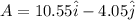 A = 10.55 \hat i - 4.05 \hat j