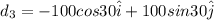 d_3 = -100 cos30\hat i + 100 sin30\hat j