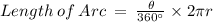 Length\: of\: Arc\: =\:\frac{\theta}{360^{\circ}}\times2\pi r