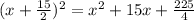 (x+\frac{15}{2})^2 = x^2 +15 x +\frac{225}{4}