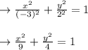 \begin{array}{l}{\rightarrow \frac{x^{2}}{(-3)^{2}}+\frac{y^{2}}{2^{2}}=1} \\\\ {\rightarrow \frac{x^{2}}{9}+\frac{y^{2}}{4}=1}\end{array}