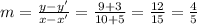 m=\frac{y-y'}{x-x'}=\frac{9+3}{10+5}=\frac{12}{15}=\frac{4}{5}