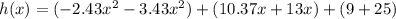 h(x)= (-2.43x^2-3.43x^2)+(10.37x+13x)+(9+25)