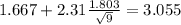 1.667+2.31\frac{1.803}{\sqrt{9}}=3.055