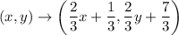 (x,y)\rightarrow \left(\dfrac{2}{3}x+\dfrac{1}{3},\dfrac{2}{3}y+\dfrac{7}{3}\right)