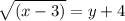 \sqrt{(x-3)} = y+4