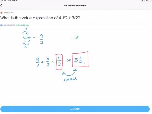 What is the value expression of 4 1/2 + 3/2?