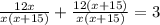 \frac{12x}{x(x+15)}+\frac{12(x+15)}{x(x+15)} = 3