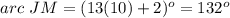arc\ JM=(13(10)+2)^o=132^o