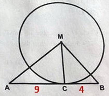In circle M, segment AB is tangent to the circle at point C. AB has endpoints such that AM BM  , AC