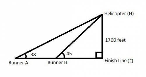 Two runners in a marathon determine that the angles of elevation of a news helicopter covering the r