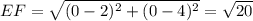 EF=\sqrt{(0-2)^2+(0-4)^2}=\sqrt{20}