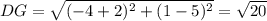 DG=\sqrt{(-4+2)^2+(1-5)^2}=\sqrt{20}