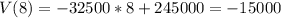 V(8) = -32500*8 + 245000 = -15000