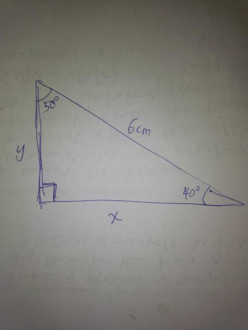 What is the approximate value of x? Round to the nearest tenth. A right triangle is shown. Side x is