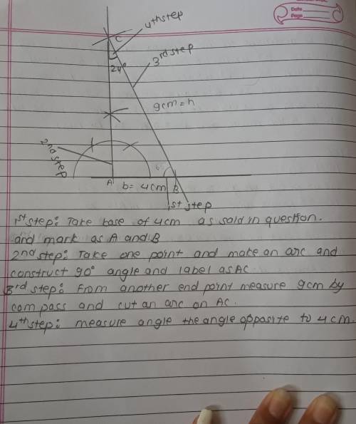 Using a pencil, pair of compasses and ruler, construct a right angled triangle with hypotenuse 9cm a