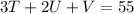 3T + 2U + V = 55