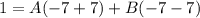 \displaystyle 1 = A(-7 + 7) + B(-7 - 7)