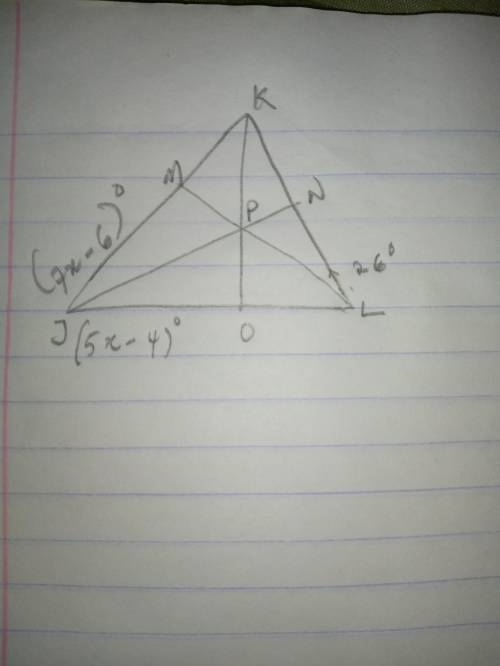 If P is the incenter of triangle JKL find each measure