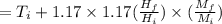 = T_i +1.17\times 1.17(\frac{H_f}{H_i} )\times (\frac{M_f}{M_i} )