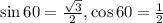 \sin{60} = \frac{\sqrt{3}}{2}, \cos{60} = \frac{1}{2}