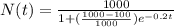 N(t) = \frac{1000}{1 + (\frac{1000 - 100}{1000})e^{-0.2t}}