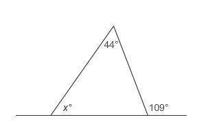 PLEASE HELP ITS MATH

This triangle has one side that lies on an extended line segment. Based on thi