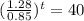 (\frac{1.28}{0.85})^t = 40