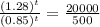 \frac{(1.28)^t}{(0.85)^t} = \frac{20000}{500}