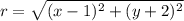 $r=\sqrt{(x-1)^2+(y+2)^2}$