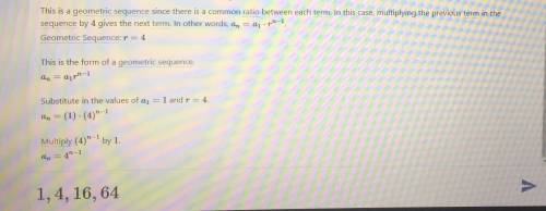 Create the formula for the geometric sequence:
1, 4, 16, 64...