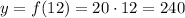 y = f(12)=20\cdot 12 = 240