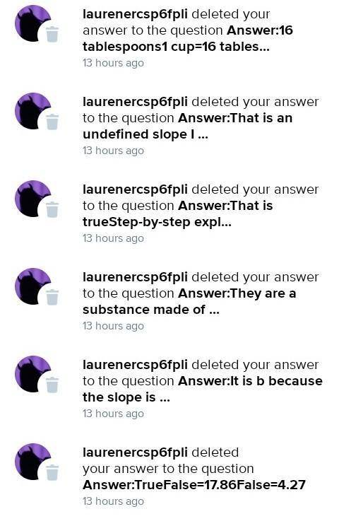 ATTENTION:

GUYS IS DOING ME BAD, THEY ARE DELETING ALL THE ANSWERS TO THE QUESTIONS I HAVE