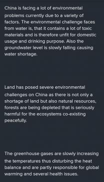 China suffers from numerous environmental challenges including problems stemming from water, land, g