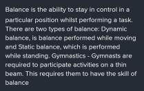 A high school student is practicing for her gymnastics performance and wants to focus on specific sk