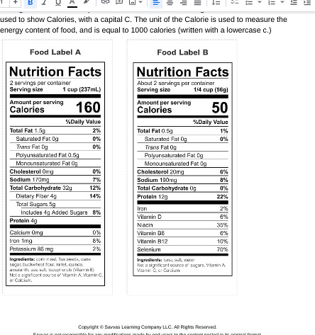 SEP Ask Questions Review and compare the two food labels. Write at ...