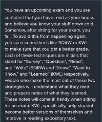 Q R W, or KW L, should be used to take notes from a text. Okay, so we are supposed to know that here