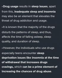 Answer. Drug abuse generally increases sleep problems and can increase the chances of someone, espec
